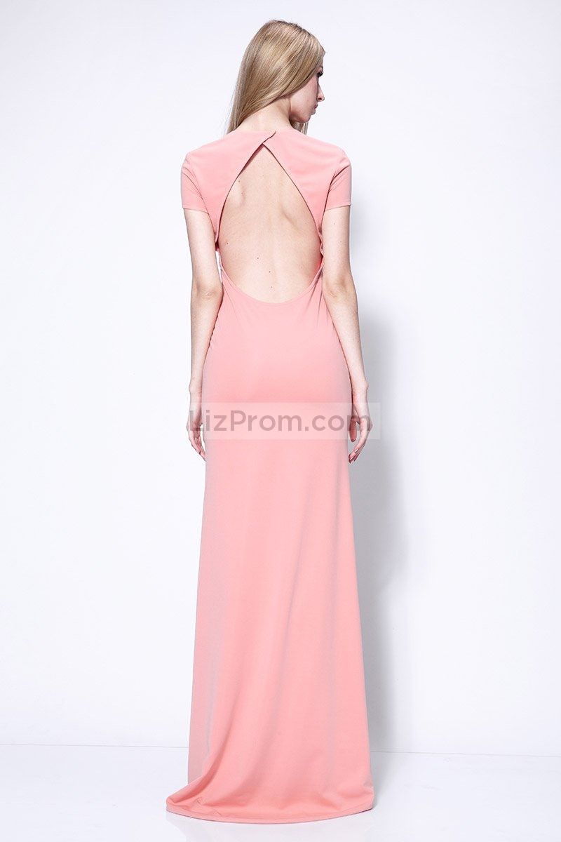Cap Sleeves Cut Out Fitted Long Sheath Prom Dress
