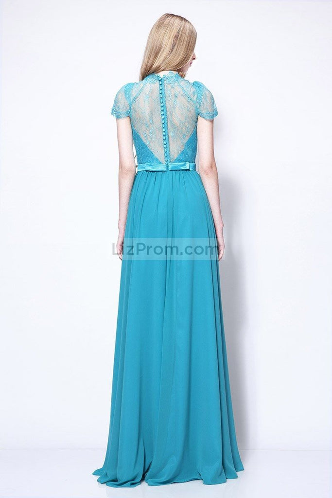 Cap Sleeves Lace A-line Beaded Bridesmaid Dress