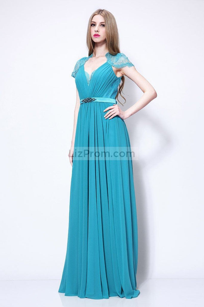 Cap Sleeves Lace A-line Beaded Bridesmaid Dress