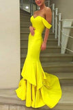 Yellow Mermaid Off Shoulder Ruffled Formal Prom Dress