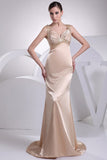 Champagne V-neck Mermaid Beaded Prom Dress