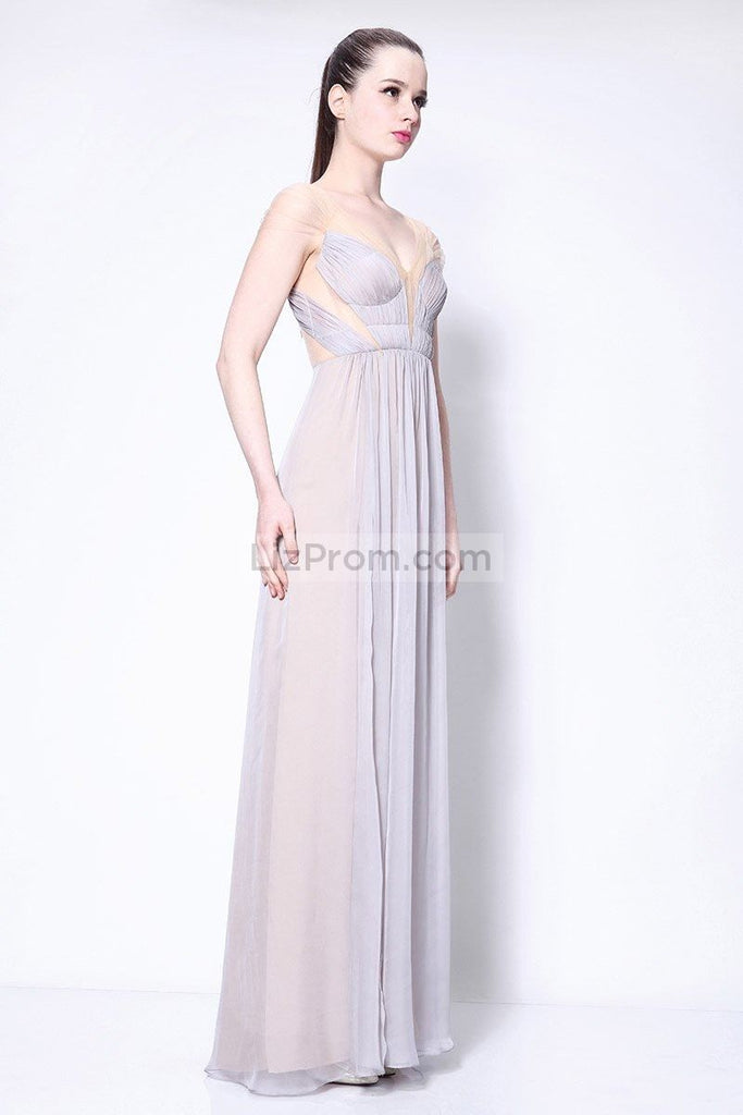 Two Tones Cap Sleeves Pleated Brideamaid Prom Dress