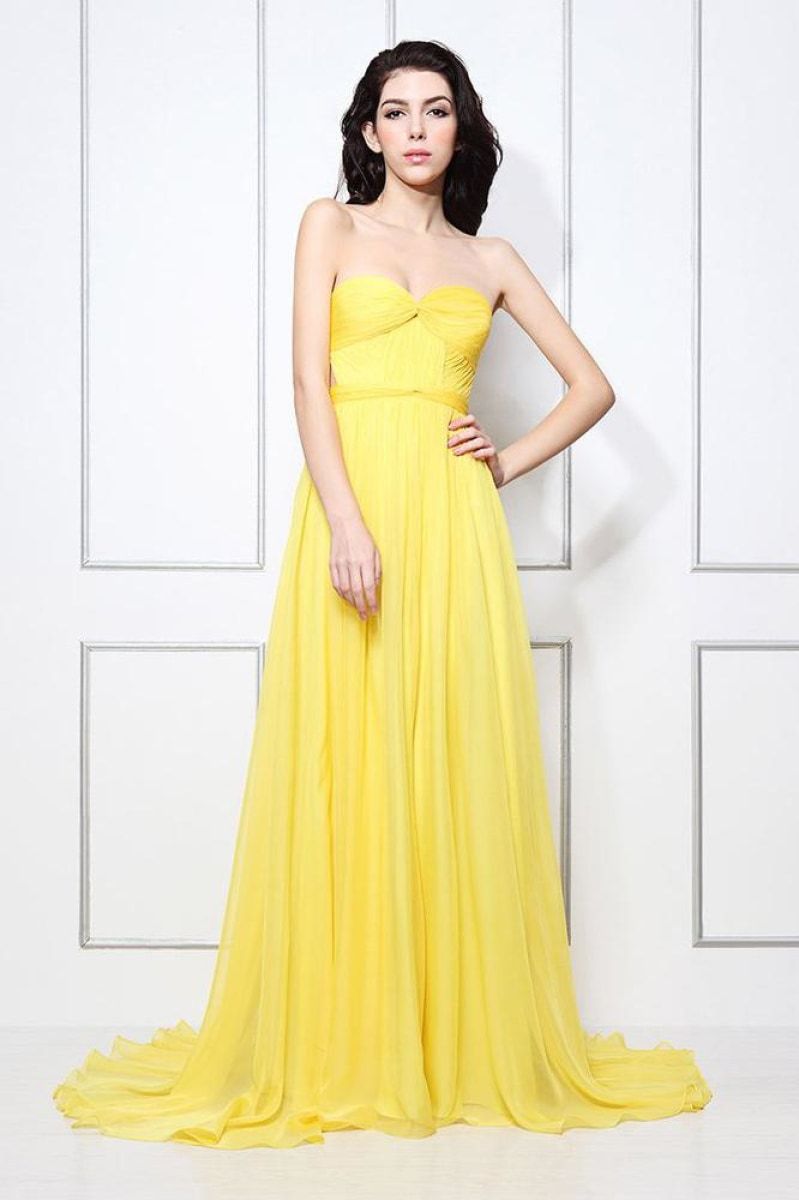 Yellow Strapless A-line Bridesmaid Formal Dress
