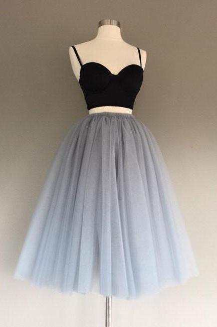 A-Line Two Pieces Black and Silver Homecoming Short Dress Prom Dress