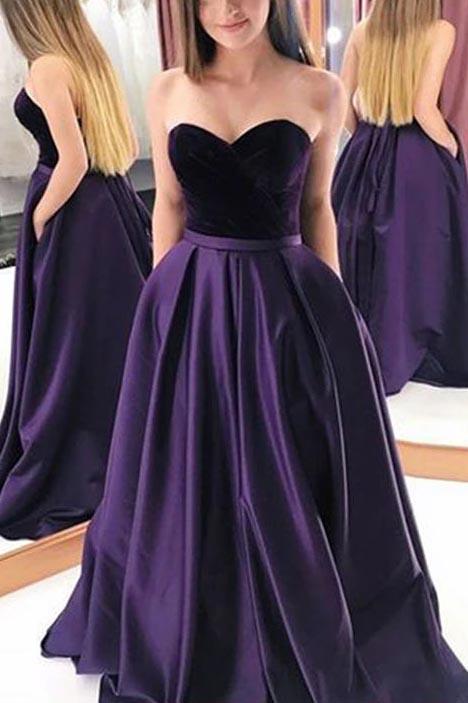 Classic Grape A-line Strapless Sweetheart Prom Dress