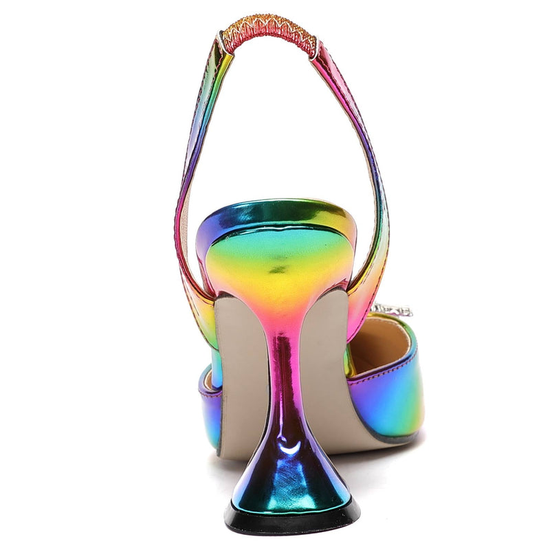 Cap-toe Pointed Head Heels Sandals With Rhinestone - Mislish