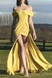 Daffodil Off The Shoulder Backless Slit Long Prom Dress