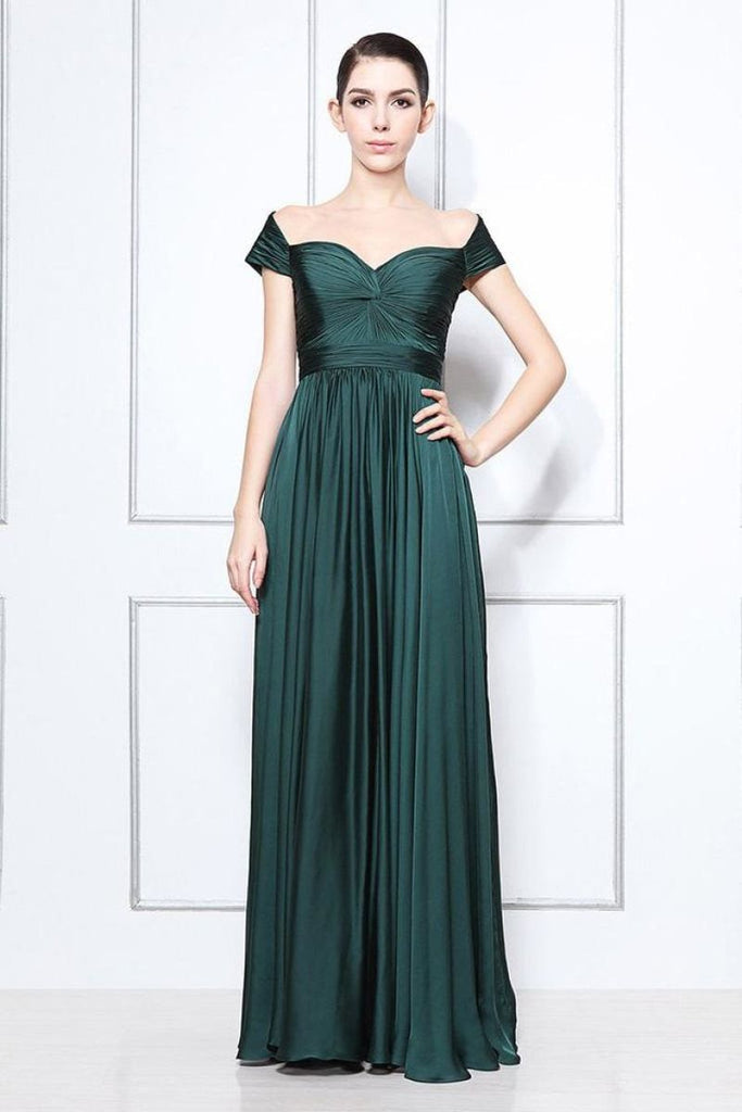 Dark Green Off-the-shoulder A-line Bridesmaid Prom Dress