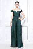 Dark Green A-line Off Shoulder Bridesmaid Prom Dress