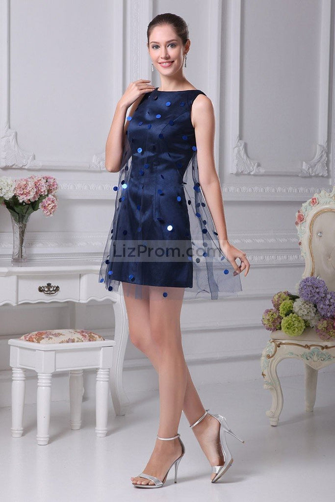 Dark Navy Tulle Sheath/Column Short Prom Cocktail Dress