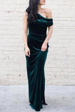 Dark Green One Shoulder Long Velvet Bridesmaid Dress