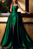 Dark Green Square Neck Backless Sleeveless Slit Ball Gown