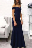 Dark Navy Off-The-Shoulder Long Mermaid Prom Dress