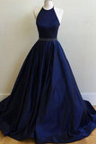 Dark Navy Elegant A-Line Halter Ball Gown