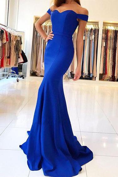 Royal Blue Off-the-Shoulder Mermaid Evening Dresses Long Prom Gowns