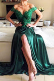 Dark Green Off the Shoulder Appliques Evening Gown Prom Formal Dresses