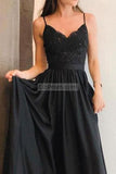 Black Spaghetti Straps Side Split Evening Gown Prom Dress
