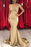 Gold Off The Shoulder Backless Long Mermaid Evening Prom Dress