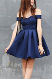 Dark Navy Off-the-shoulder Fit And Flare Party Homecoming Dress