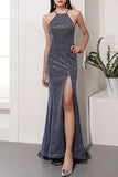Gray Mermaid Split Sequined Evening Prom Dress
