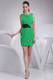Green Appliques Sheath Ruffled Short Prom Dress