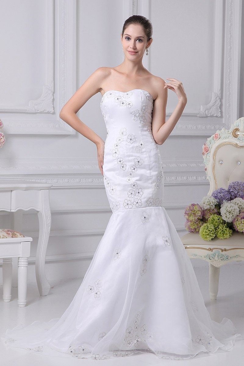 Ivory Mermaid Strapless Bridal Wedding Embroidered Dress