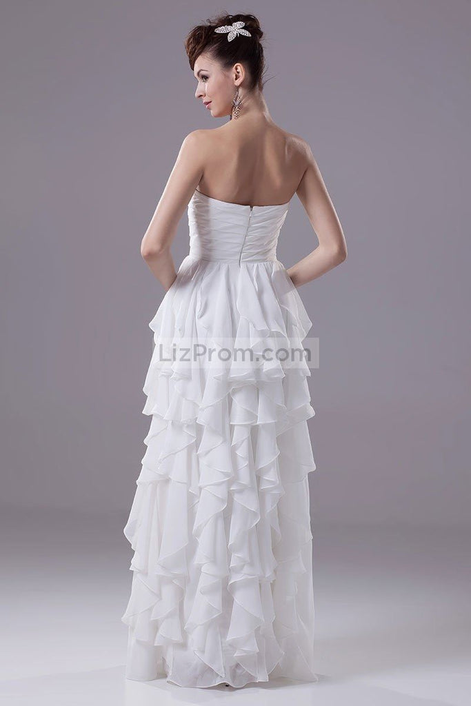 Ivory Strapless Ruffled Prom Wedding Dress