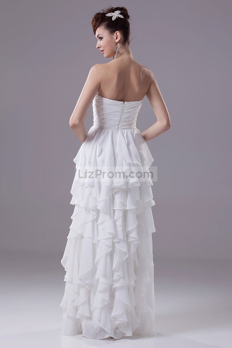 Ivory Strapless Ruffled Prom Wedding Dress