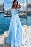 Light Sky Blue A-line Strapless Chiffon Prom Dress