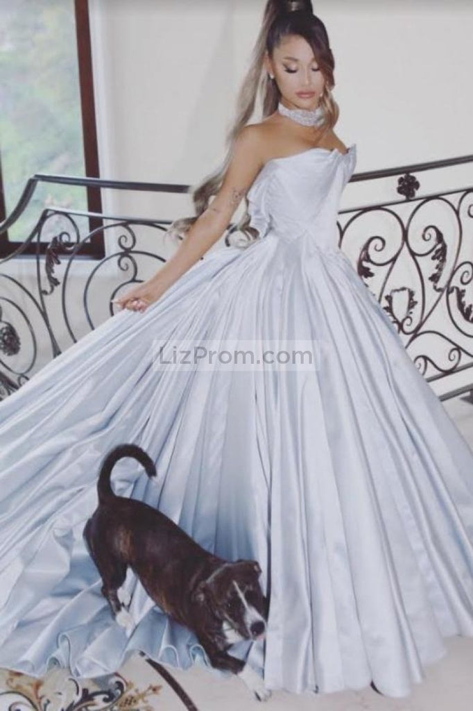 Light Sky Blue Strapless Ruffles Ball Gown Evening Prom Dress
