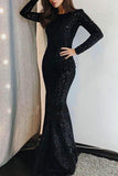 Black Sequined Mermaid Prom Evening Dress
