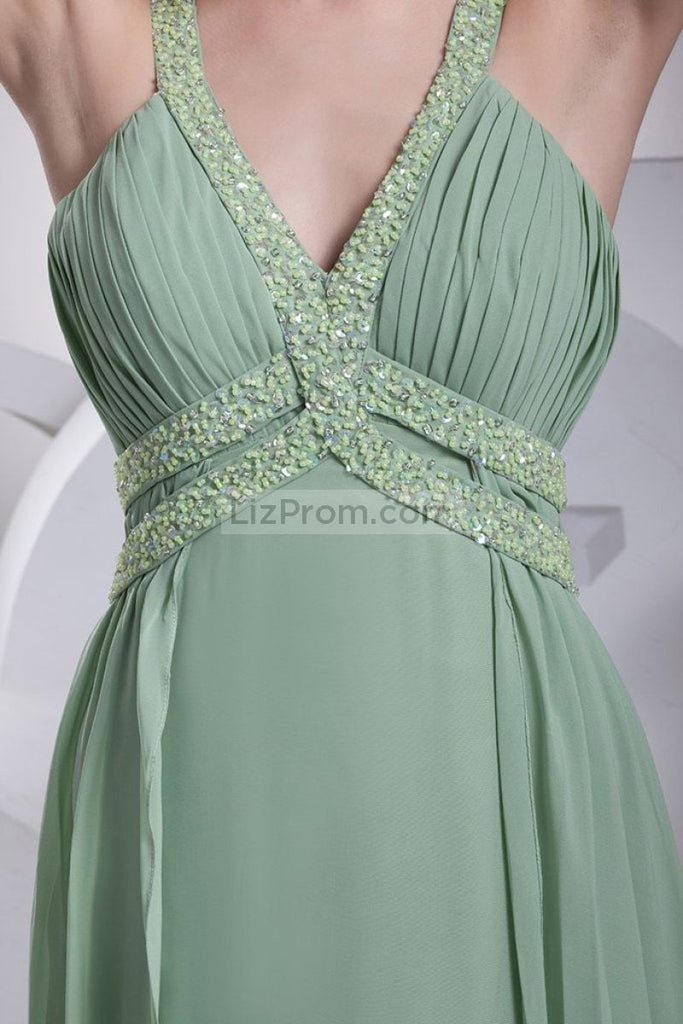 Mint V-Neck A-Line Chiffon Beaded Bridesmaid Prom Dress Dresses