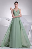 Mint V-neck A-line Chiffon Beaded Bridesmaid Prom Dress