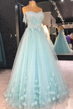 Mint Tulle Off-the-shoulder A-Line Prom Dress