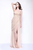 Champagne One Shoulder Thigh-high Slit Bridesmaid Dress