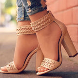Open-toe Chunky Heel Sandals With Zipper - Mislish