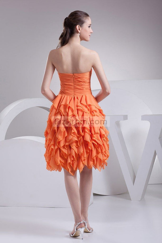 Orange Ruffle Strapless Short Prom Bridesmaid Dress