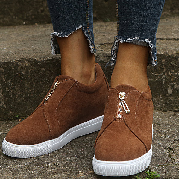 Patent Leather Zipper Decor Flats - Mislish