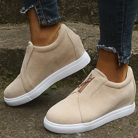 Patent Leather Zipper Decor Flats - Mislish