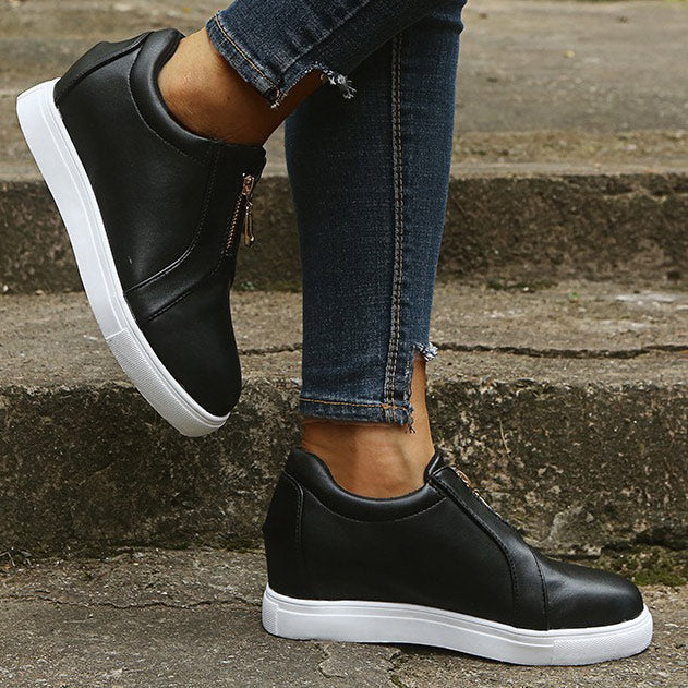 Patent Leather Zipper Decor Flats - Mislish