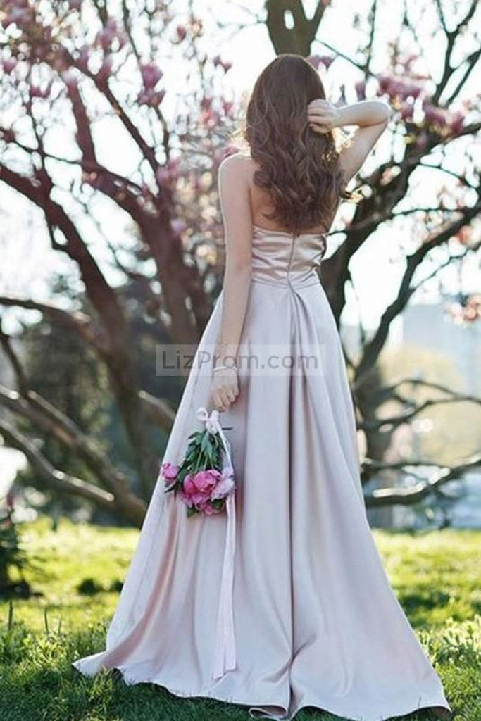 Pearl Pink A-Line Halter Sleeveless Backless Evening Gown Prom Dress
