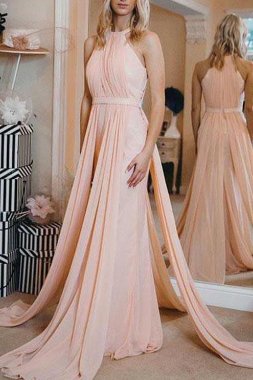 Fabulous Pearl Pink Sleeveless Ruffled Bridesmaid Prom Dress