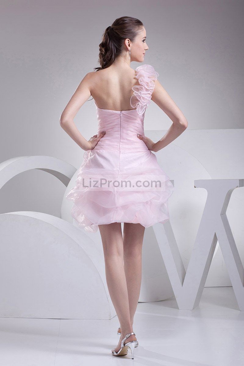 Pink One Shoulder Fit And Flare Short Homecoming Dress