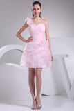 Pearl Pink One Shoulder Fit And Flare Homecoming Dress