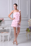 Pearl Pink Ruffled One Shoulder Homecoming Short Prom Dress