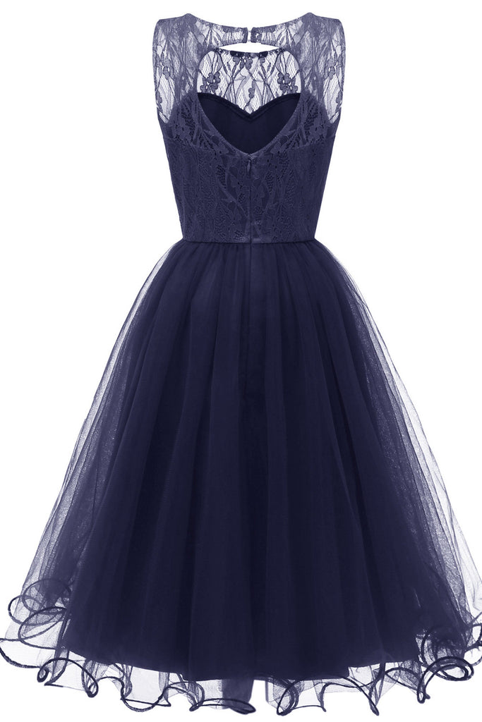 Dark Navy Sleeveless Tulle A-Line Homecoming Party Dress