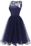 Dark Navy Sleeveless Tulle A-Line Homecoming Party Dress