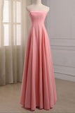 Elegant Candy Pink Strapless A-line Prom Evening Dress