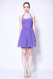 Purple Halter Fit And Flare Homecoming Dress Backless Party Dress