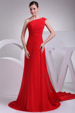 Red A-line One Shoulder Prom Gown Evening Dress
